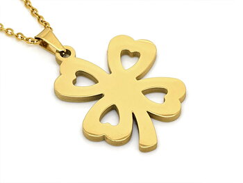 Guld Fyrklöver Halsband i Rostfritt Stål, Lyckosymbol Hänge, Tur och Lyckoamulett Smycke