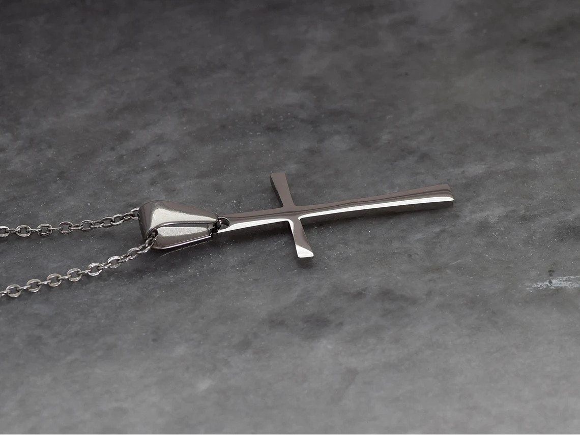 Enkelt Kors Halsband  i Rostfritt Stål, Dop och Konfirmation Hänge, Korssmycke - 2