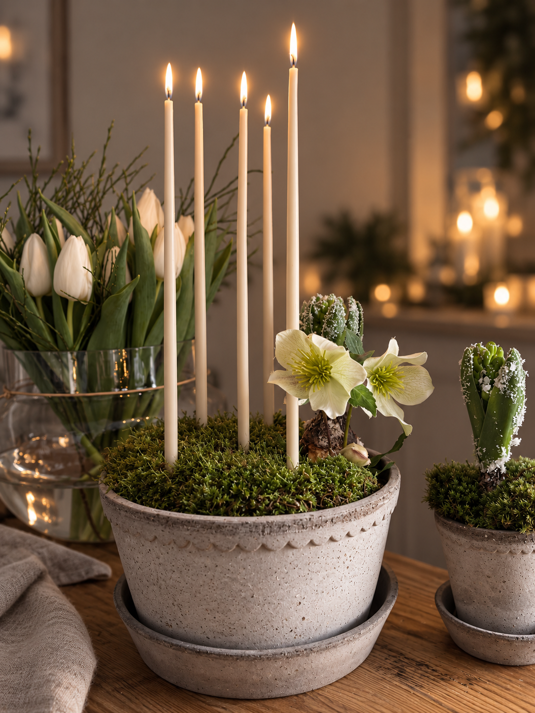 Hand-dipped thin long candles - Flower candles - Light beige - 38 cm - 10-pack