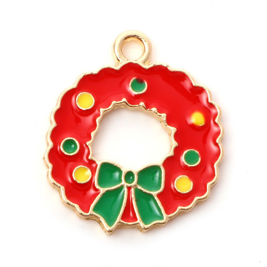 Charm -  Enameld Christmas Wreath red bowknot