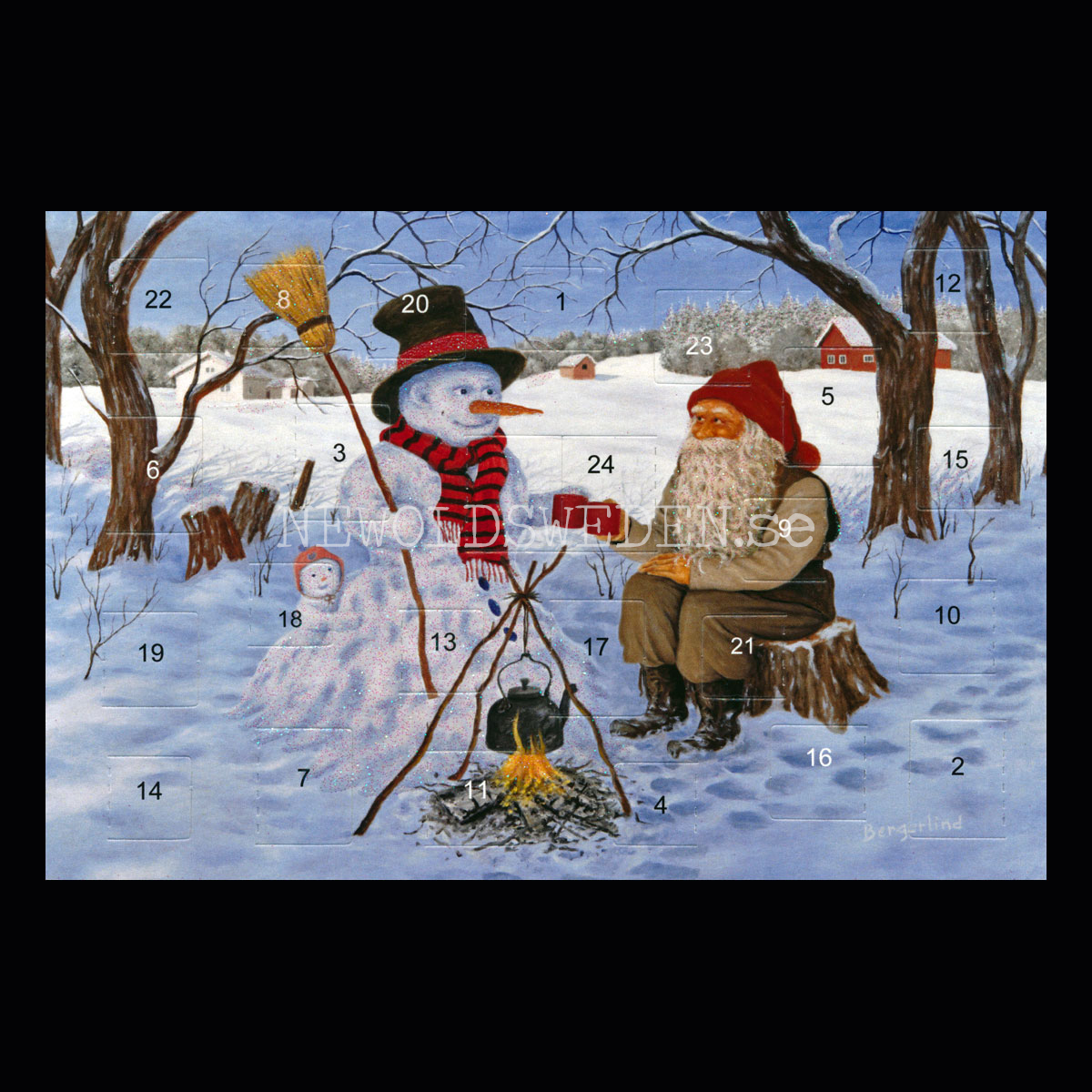 Adventskalenderkort dubbelt med kuvert 11.5 x 17 Jan Bergerlind - 910