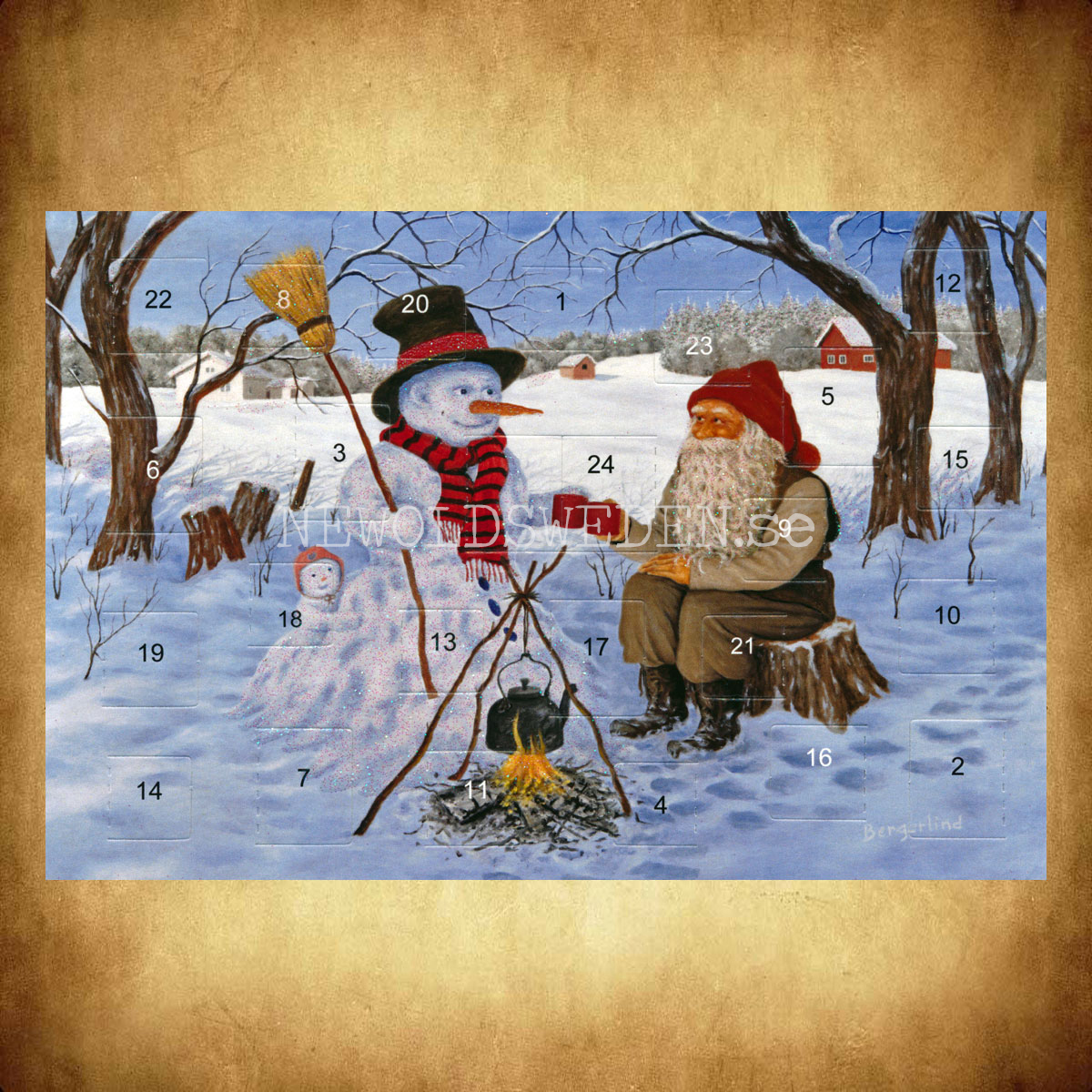 Adventskalenderkort dubbelt med kuvert 11.5 x 17 Jan Bergerlind - 910 - 2