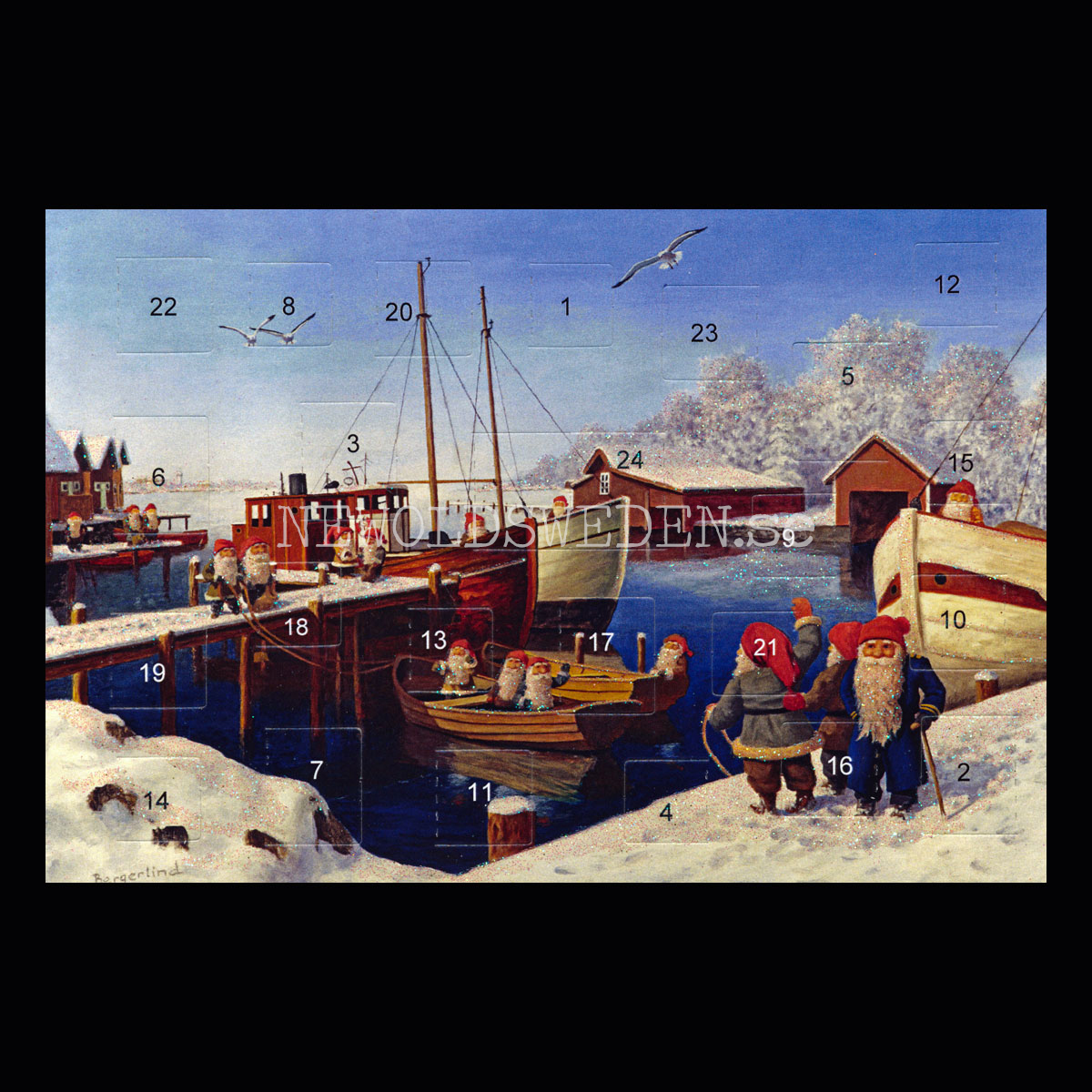 Adventskalenderkort dubbelt med kuvert 11.5 x 17 Jan Bergerlind - 1890