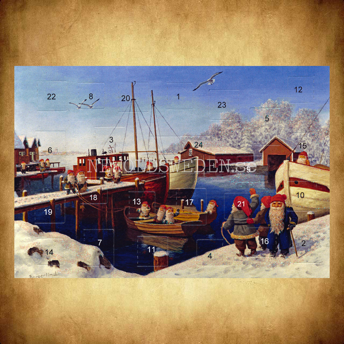 Adventskalenderkort dubbelt med kuvert 11.5 x 17 Jan Bergerlind - 1890 - 2