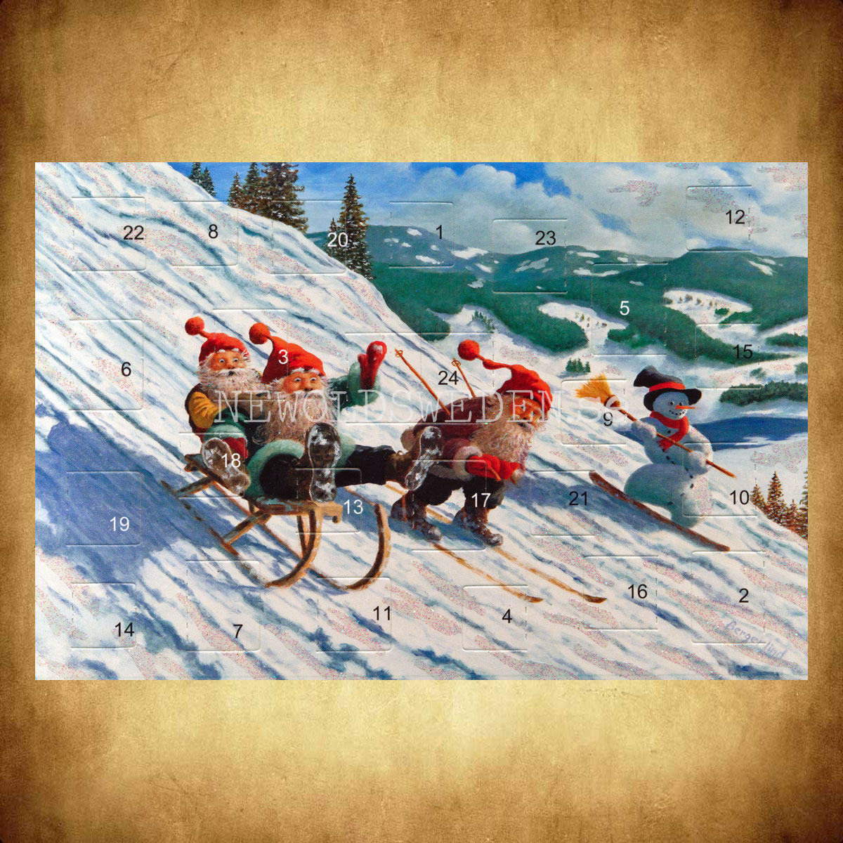 Adventskalenderkort dubbelt med kuvert 11.5 x 17 Jan Bergerlind - 1890 - 2