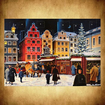 Julmarknaden Adventskalender med glitter A4 Jan Bergerlind