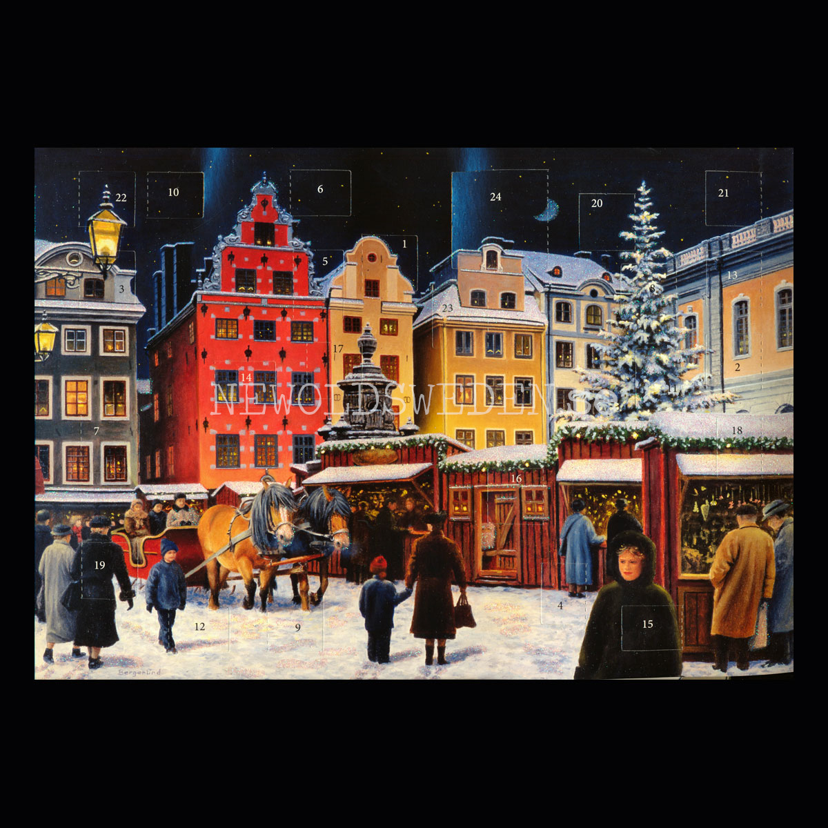 Julmarknaden Adventskalender med glitter A4 Jan Bergerlind