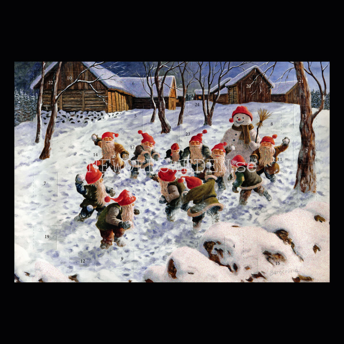 Snöbollskrig Adventskalender med glitter A4 Jan Bergerlind