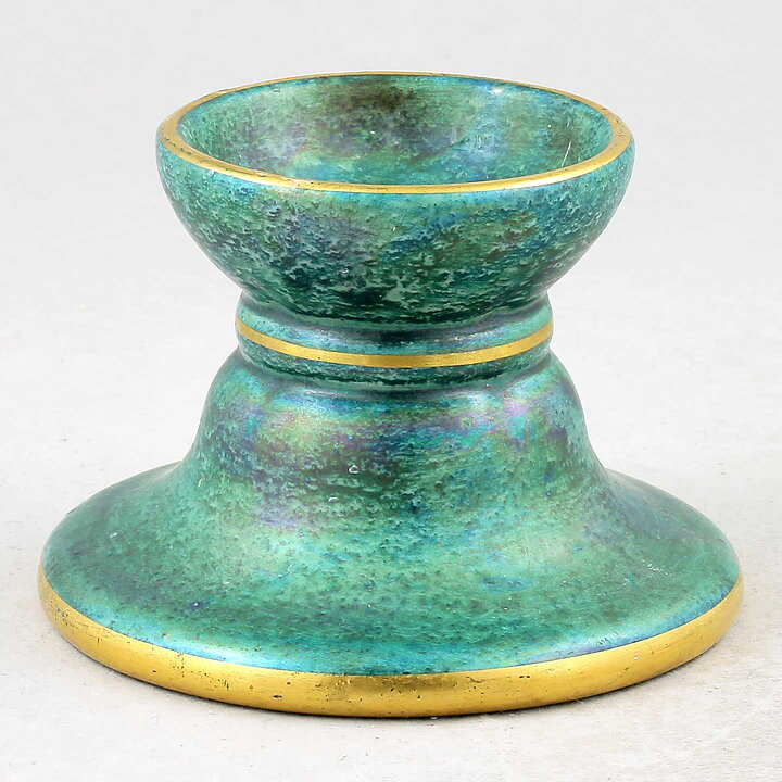 Josef Ekberg (1920s) Art Deco Candleholder with Green Luster Glaze 8,5 cm