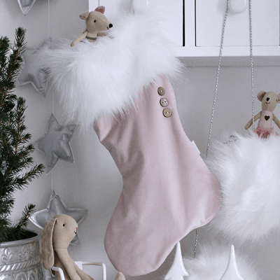 Julstrumpa Ljusrosa med Vit Päls Cotton & Sweets  - 2