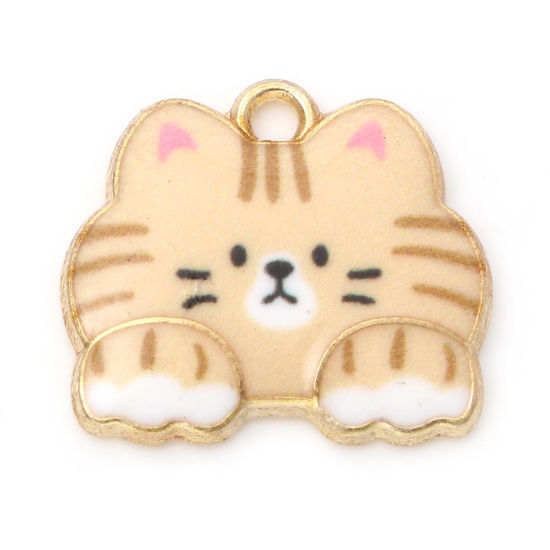 Berlock -  Emaljerad Katt, Beige & guld