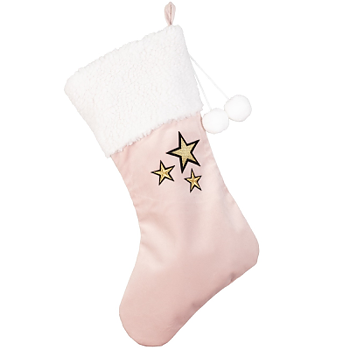 Julstrumpa Ljusrosa med Guld Stjärnor