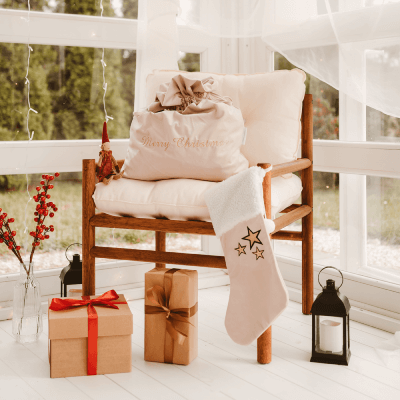Julstrumpa Ljusrosa med Guld Stjärnor - 2