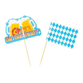 Cocktailflaggor Oktoberfest 20-pack med bayerskt blåvitt motiv och Oktoberfestdesign.