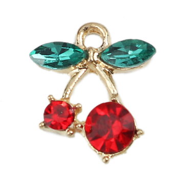 Berlock -  Körsbär m rhinestone, guld 