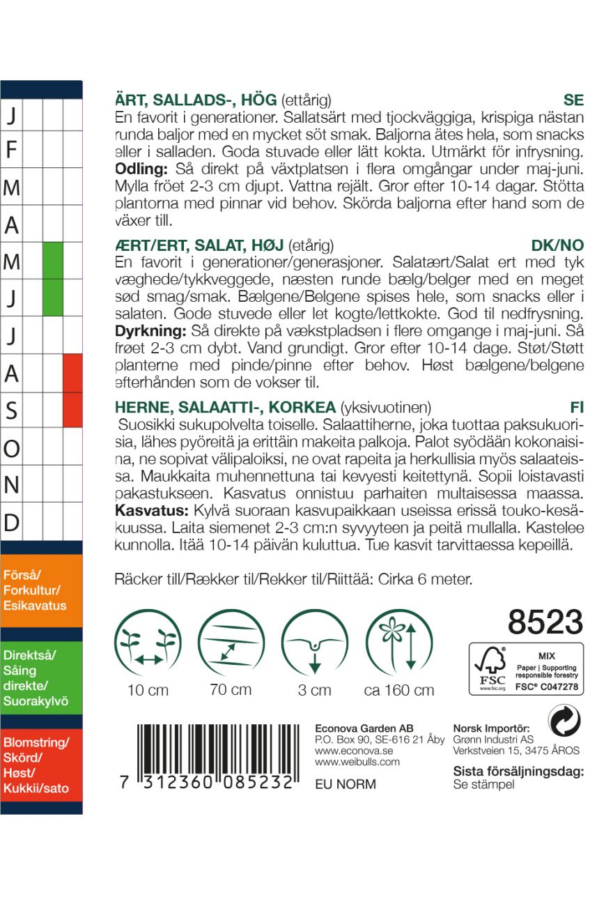 8523, Ärt, sallads-, hög Sugar Snap Pisum Sativum - 2