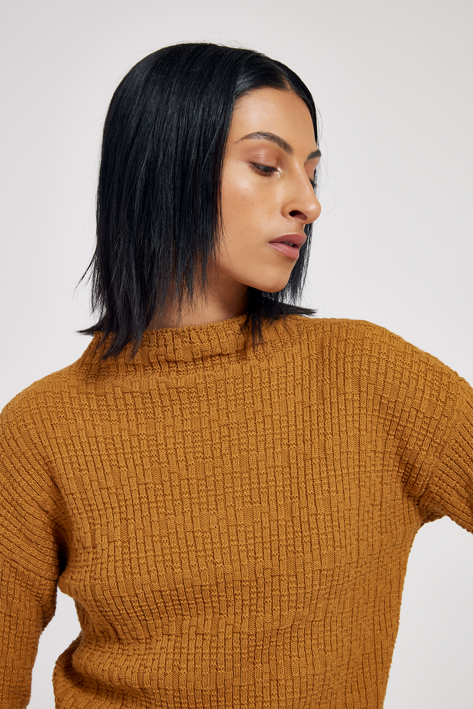 Auri structured knitted sweater - Ochre - MASKA
