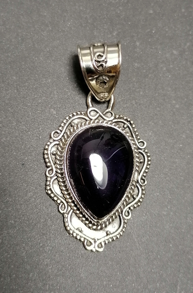 Ametist Sterling silver filigran Droppe Cabochon hänge  