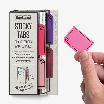 Bookaroo :  Sticky Tabs Pink for books, notebooks and journals - Paket med 40 självhäftande sidmarkeringar i olika färger 