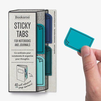 Bookaroo :  Sticky Tabs Blue for books, notebooks and journals - Paket med 40 självhäftande sidmarkeringar i olika färger 