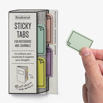 Bookaroo :  Sticky Tabs Pastel for books, notebooks and journals - Paket med 40 självhäftande sidmarkeringar i olika färger 