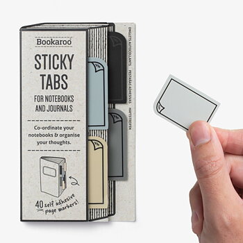 Bookaroo :  Sticky Tabs Mono for books, notebooks and journals - Paket med 40 självhäftande sidmarkeringar i olika färger 