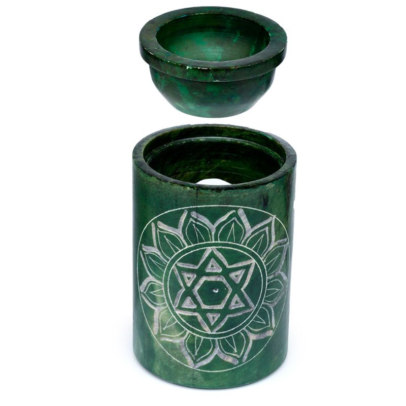 Grön Täljsten Snidad Chakra Aromalampa - 2