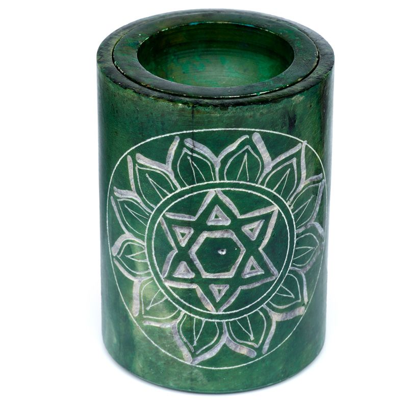 Grön Täljsten Snidad Chakra Aromalampa