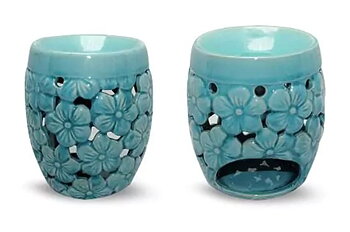 Aroma lampa/Oil Burner -Turkos Blommig
