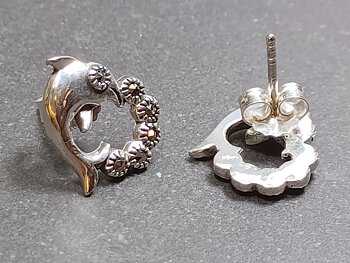 Sterling Silver Stiftörhängen med Hjärta med Delfin