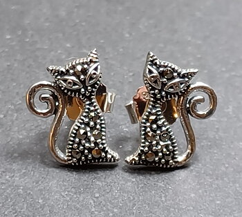 Sterling Silver Stiftörhängen med Katt