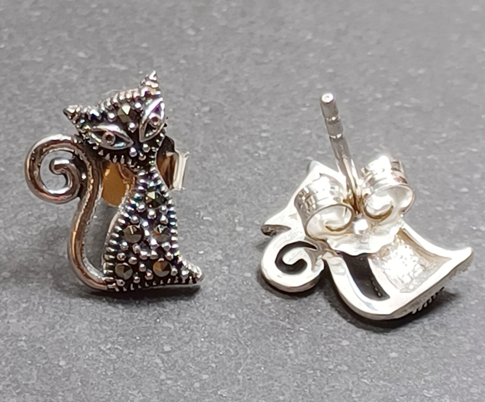 Sterling Silver Stiftörhängen med Katt - 2