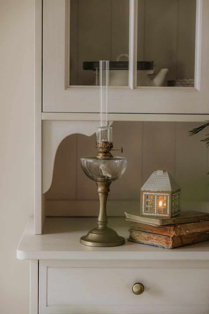 Fotogenlampa På Fot Antik Mässing - Glas - 45x11,5 cm  - 3