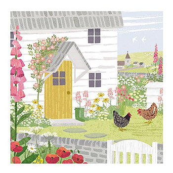 White Cottage And Garden, Dubbelvikt Kort