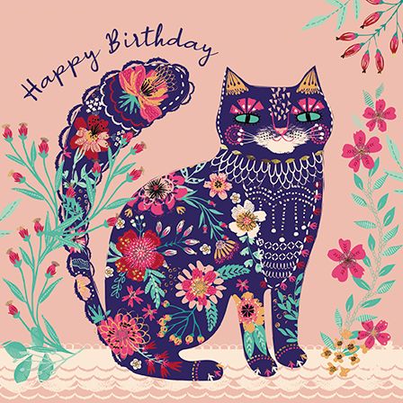 Folk Cat, Greeting Card