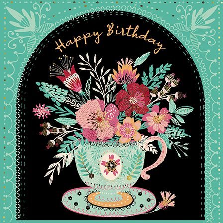Teacup With Border, Greeting Card