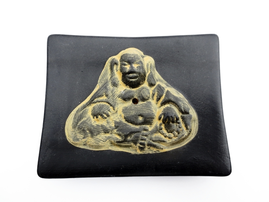 Funky Svart Buddha Rökelse Platta i Keramik 