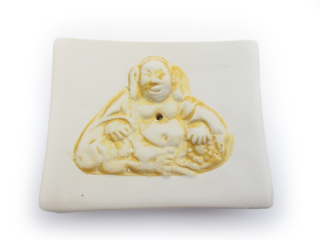 Funky Vit Buddha Rökelse Platta i Keramik 