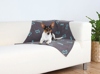 Trixie Beany Fleece Filt 100x70cm Grå Med Benmotiv 