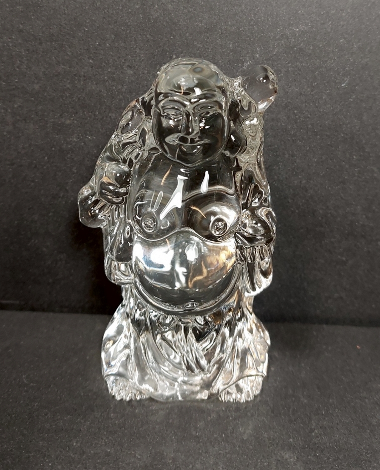 Stående Glas Happy Buddha - 9cm