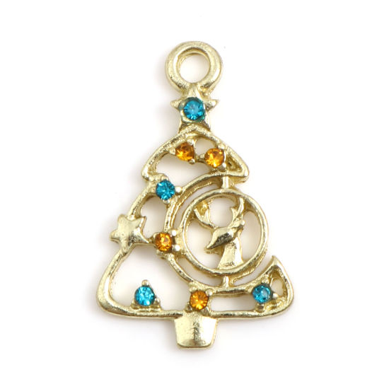 Berlock - Christmas tree, gold w rhinestones, reindeer