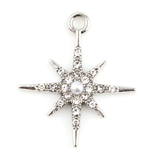 Charm -Star w rhinestones pearl, Silver