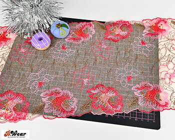  Hudfärgad med rosa blommor -Stretch Mesh Spets - 20 cm