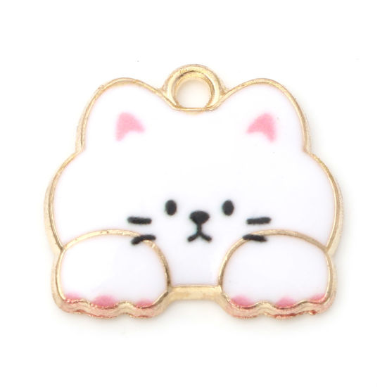 Charm   Enameld CAt  white pink