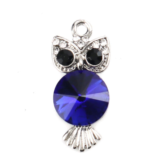 Charm Owl  Rhinestone  Silver Darkblue