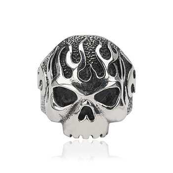 Punk ring - Dødsskalle ring Ildsflammer - Flaming Skull XL