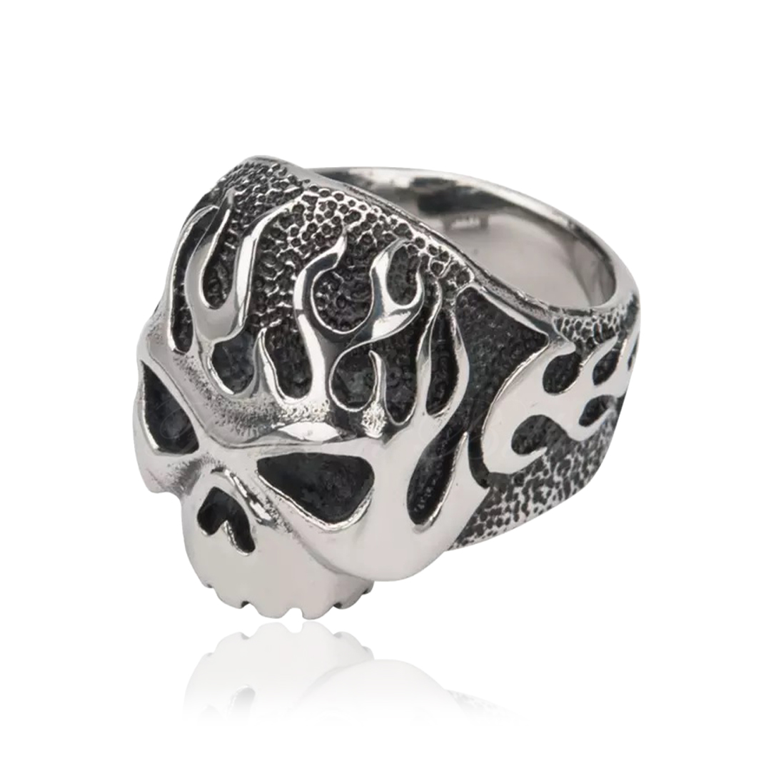 Punk ring - Death skull ring Flames - Flaming Skull XL - 2