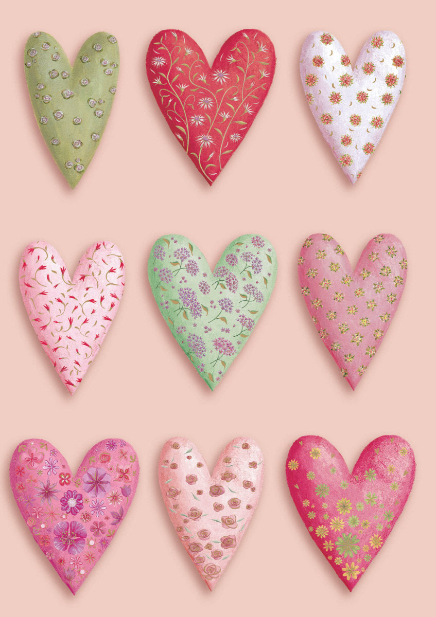 Nine Floral Hearts, Greeting Card