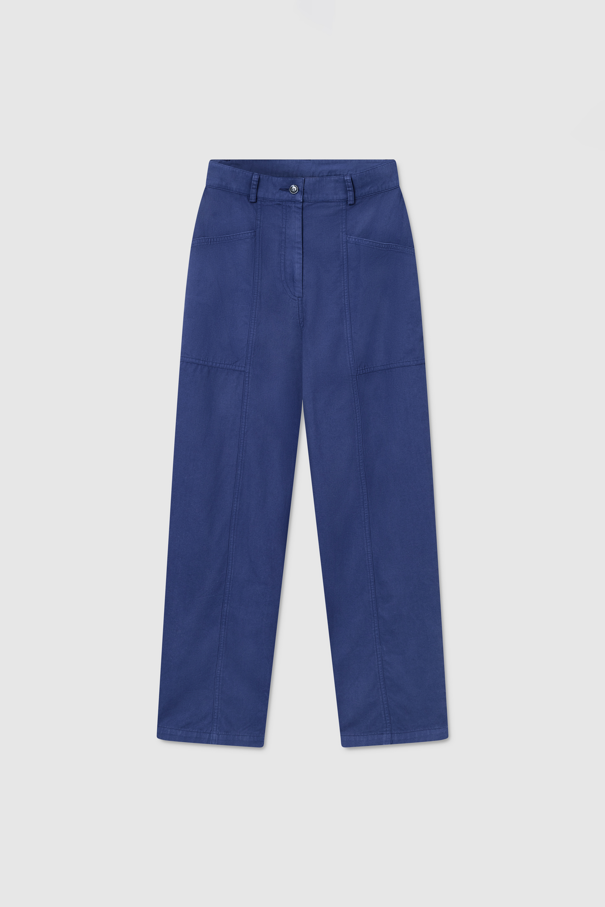 ARKET Cropped Wool Blend Twill Trousers in Dark Blue