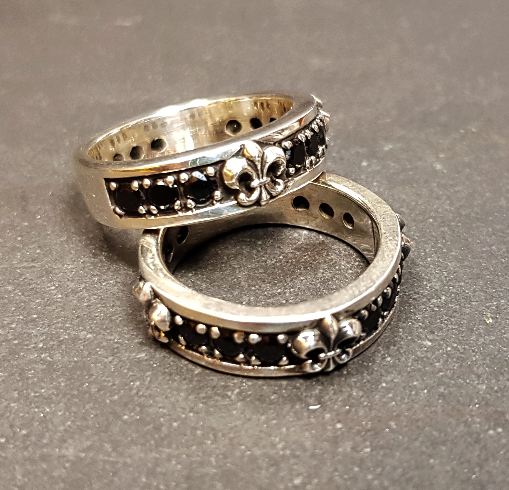 Fleur-de-lis, Markasit och Svart Onyx Silver Ring